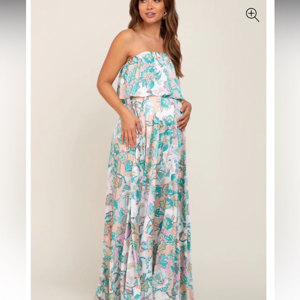 Jade Floral Satin Strapless Tie Front Maternity Maxi Dress